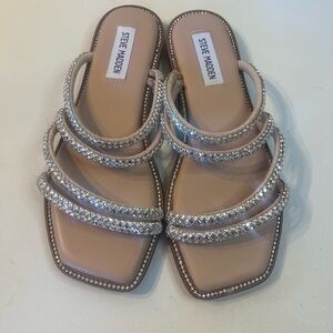 Steve Madden Nude Crystal-Strap Slide Sandals